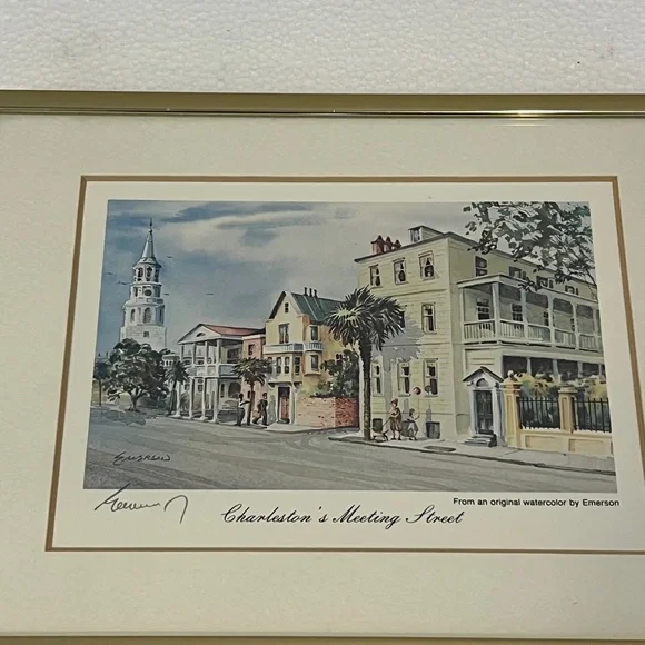 Lithograph signed by Artist Emerson “Charleston’s Meeting Street”  6 X 8 framed - Picture 8 of 14